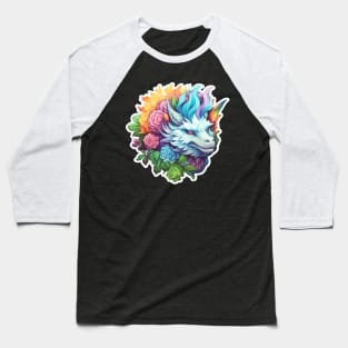 White Floral Dragon Baseball T-Shirt